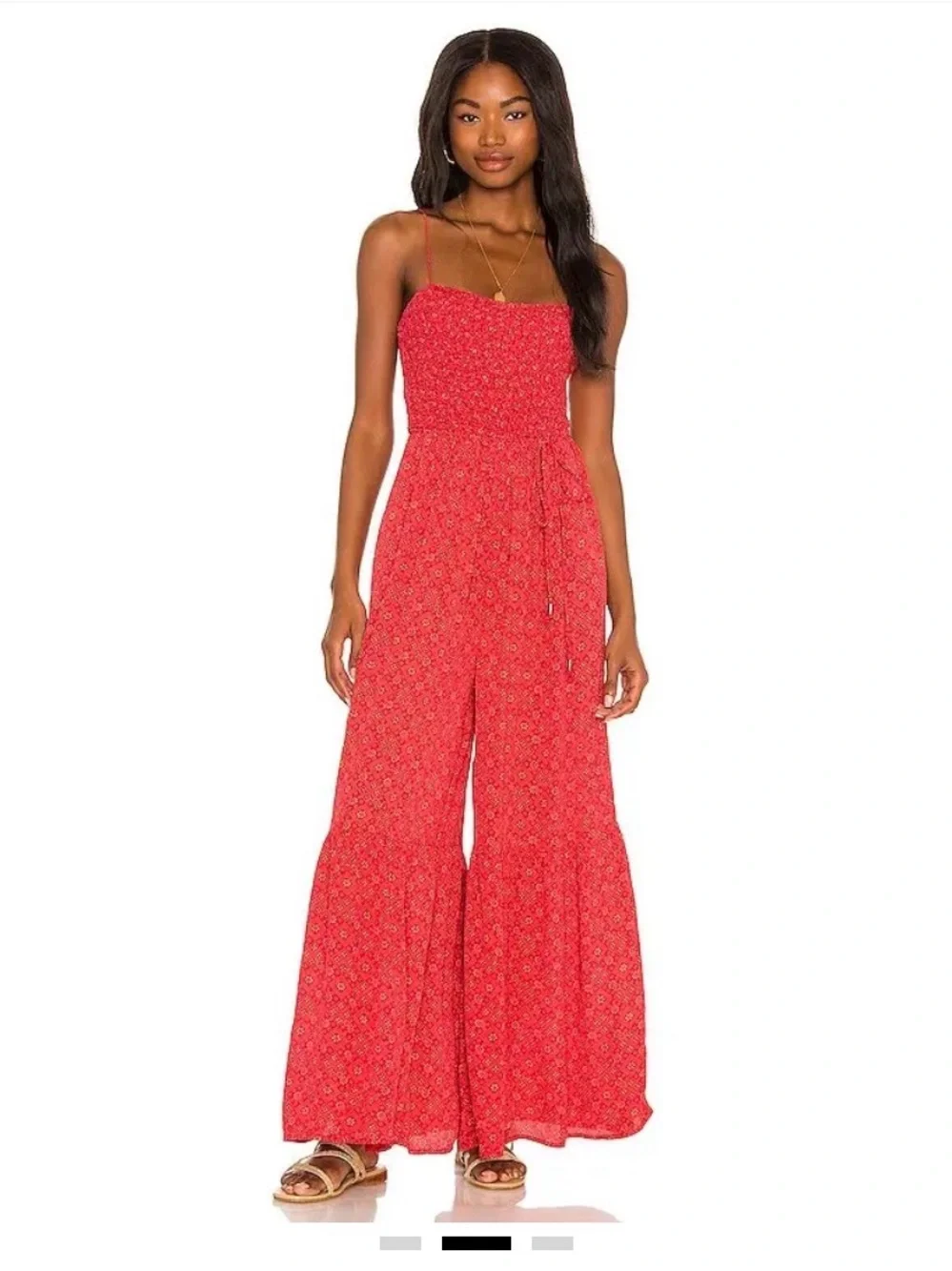 Free People x Revolve Little Of Your Love Smocked Floral Wide Leg Jumpsuit
